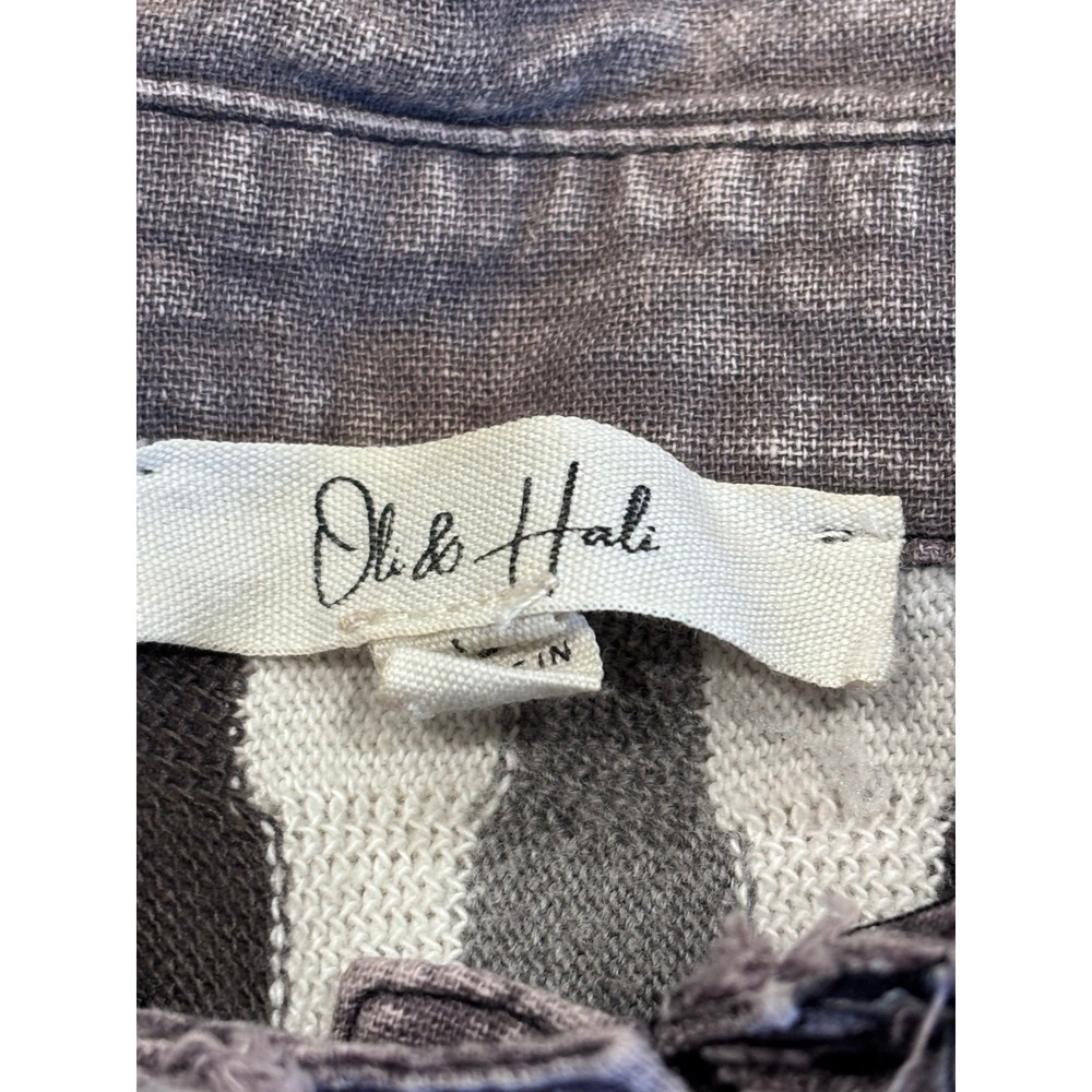 Oli & Hali Women's Patchwork Button Up Shirt Black Grey Stripe Raw Hem Boho L - Picture 3 of 16